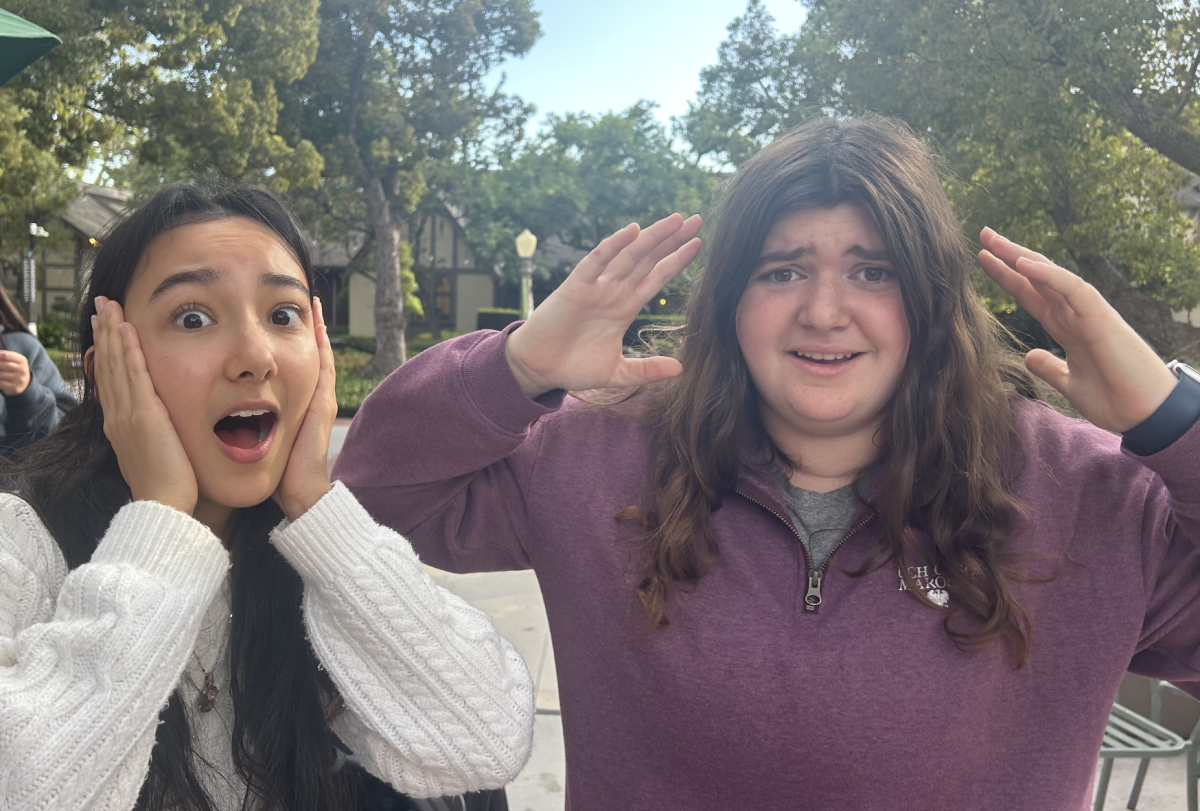 Seniors Mirella C. and Ella B. quiver with terror, anxious about the challenges the upcoming weeks will bring.